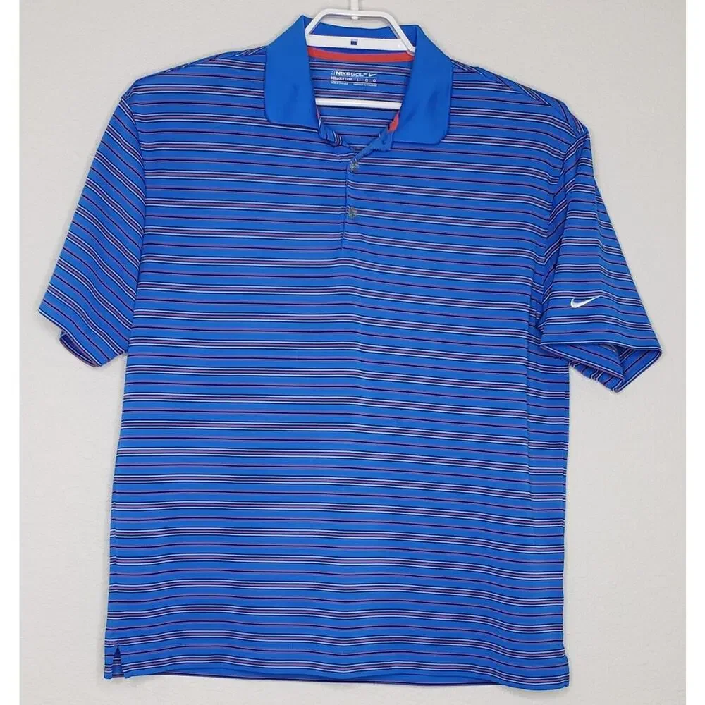Nike Golf Mens Polo Shirt Large Blue Orange Short Sleeve Nike Fit Dry Breathable
